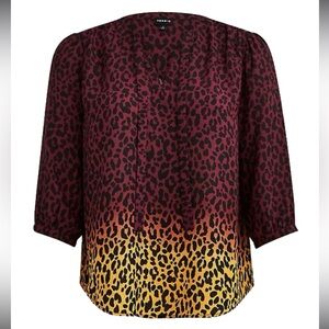 Torrid Plus Size 00 Red, Orange, Yellow PEASANT BLOUSE - GEORGETTE OMBRE LEOPARD